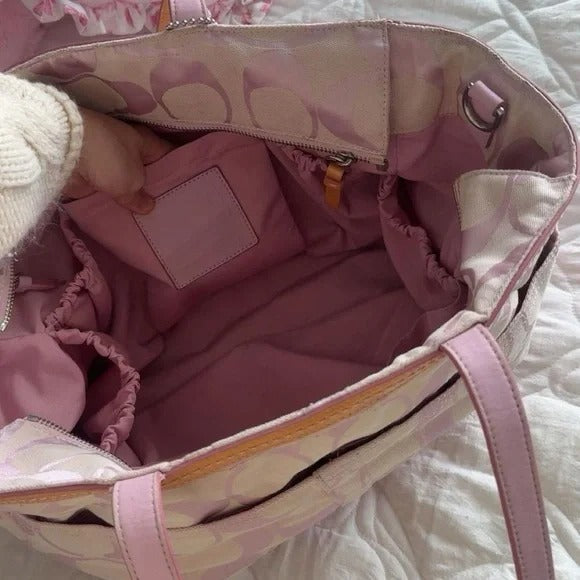 🌺🩷 💖 Y2K Light Pink Coach Monogram Tote Bag 💖 🤎🌆