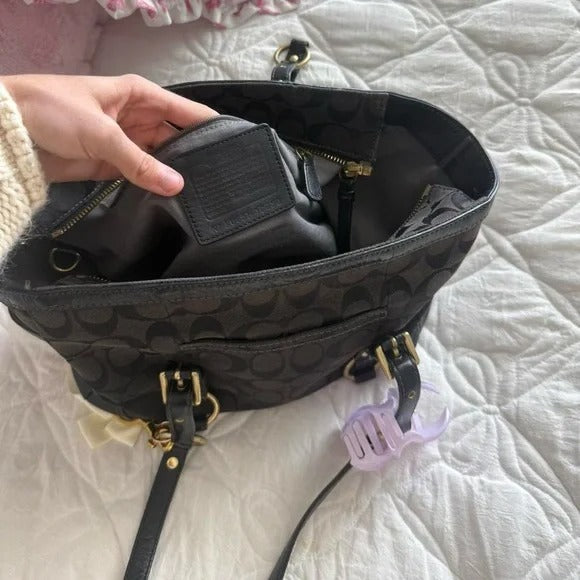 🌺🩷 🖤 Y2K Black Coach Signature Monogram Mini Tote Bag/Purse 🖤 🤎🌆
