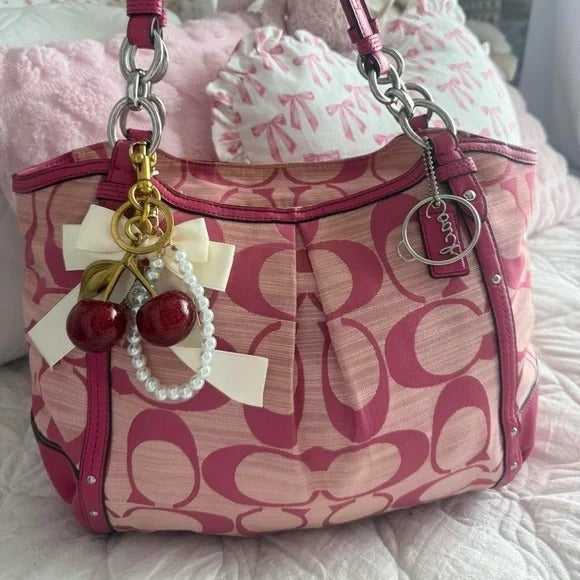 🌺🩷 💖 Y2K Coach Barbie Pink Monogram Tote Bag 💖 🤎🌆