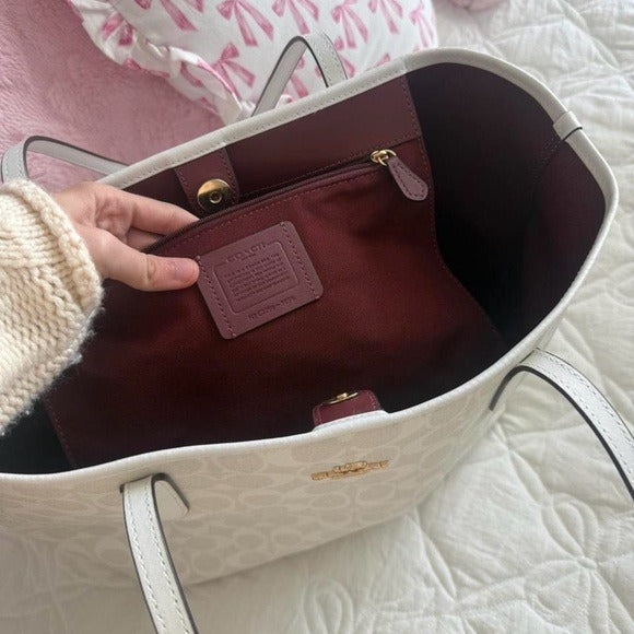 🌺🩷 🤍 White Coach City Tote in Signature Canvas 🤍 🤎🌆