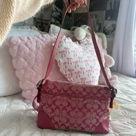 🌺🩷 💖 Y2K Coach Barbie Pink Hampton Monogram Shoulder Bag 💖 🤎🌆