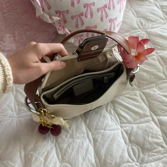 🌺🩷 🤍🟤 Y2K Coach White & Brown Mini Soho Signature Monogram Bag/Purse 🤍🟤 🤎🌆