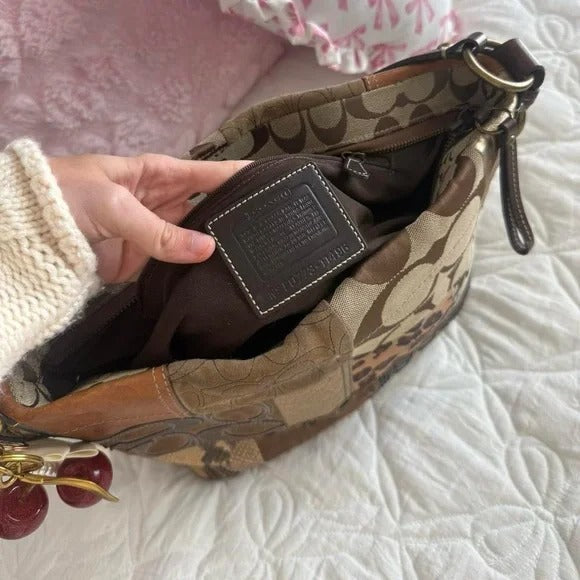 🌺🩷 🐆 Y2K Coach Brown Cheetah/Leopard Print Patchwork Carly Bag + Matching Wallet 🐆 🤎🌆