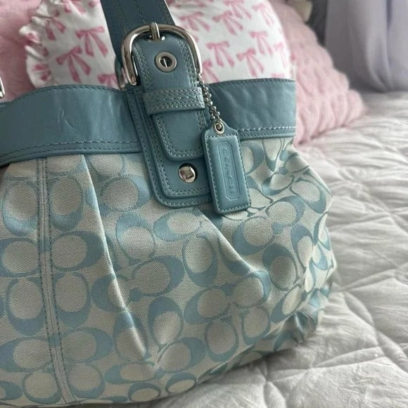 🌺🩷 💙 Y2K Coach Blue Large Monogram Tote Bag + Matching Wallet 💙 🤎🌆