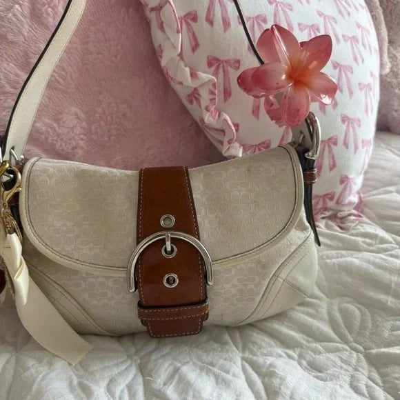 🌺🩷 🤍🟤 Y2K Coach White & Brown Mini Soho Signature Monogram Bag/Purse 🤍🟤 🤎🌆