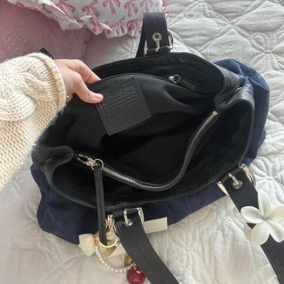 🌺🩷 💙 Y2K Coach SoHo Blue Monogram Glittery/Shimmery Large Tote Bag/Purse 💙 🤎🌆