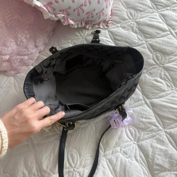 🌺🩷 🖤 Y2K Black Coach Signature Monogram Mini Tote Bag/Purse 🖤 🤎🌆
