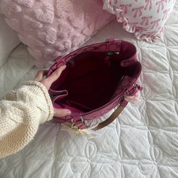 🌺🩷 💖 Y2K Coach Hot Pink Hamptons Tote Bag/Purse 💖 🤎🌆