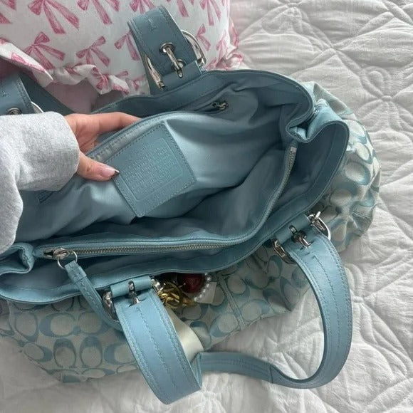 🌺🩷 💙 Y2K Coach Blue Large Monogram Tote Bag + Matching Wallet 💙 🤎🌆