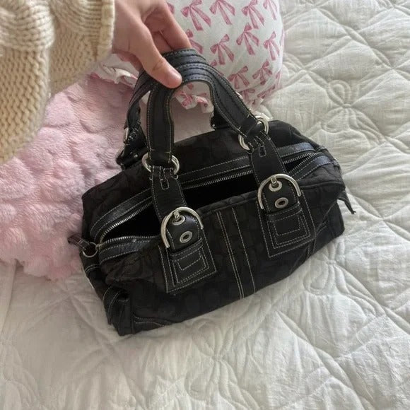 🌺🩷 🖤 Y2K Coach Black Signature SoHo Mini Tote Bag/Purse 🖤 🤎🌆