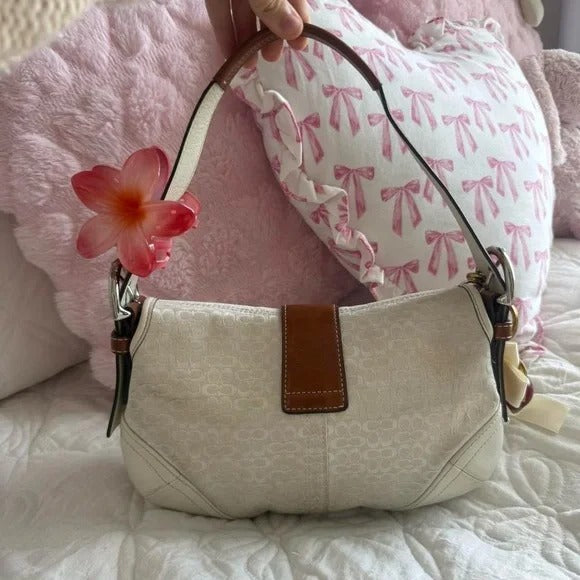 🌺🩷 🤍🟤 Y2K Coach White & Brown Mini Soho Signature Monogram Bag/Purse 🤍🟤 🤎🌆