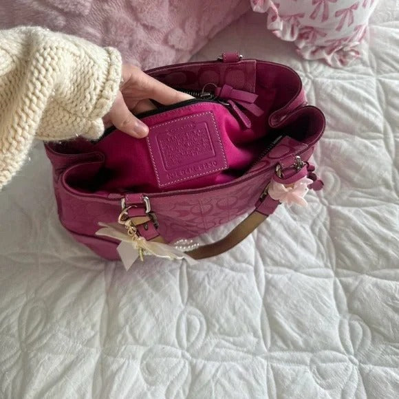 🌺🩷 💖 Y2K Coach Hot Pink Hamptons Tote Bag/Purse 💖 🤎🌆