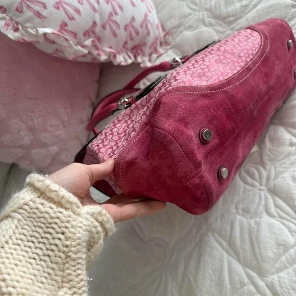 🌺🩷 💖 Y2K Coach Barbie Pink Monogram Satchel Bag 💖 🤎🌆