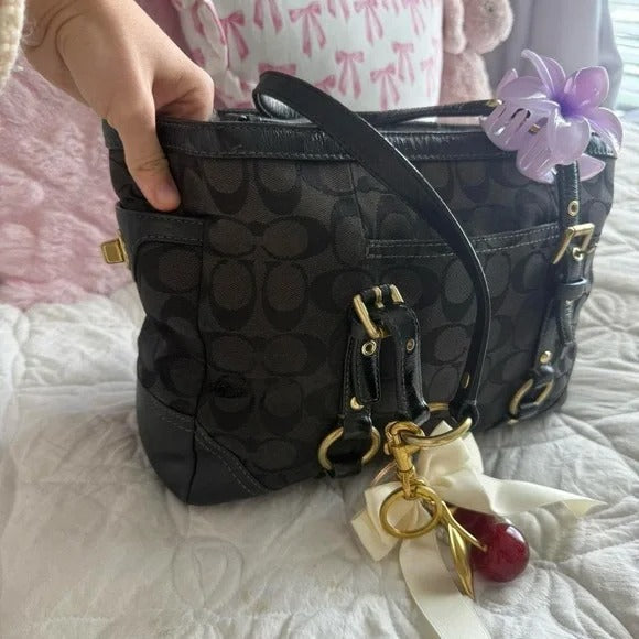 🌺🩷 🖤 Y2K Black Coach Signature Monogram Mini Tote Bag/Purse 🖤 🤎🌆