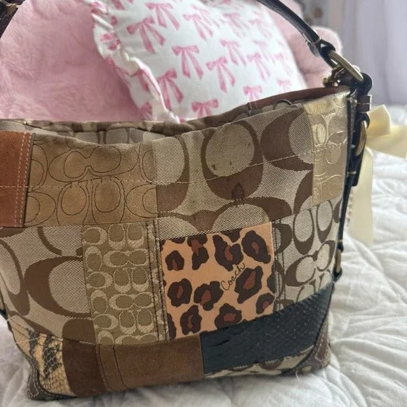 🌺🩷 🐆 Y2K Coach Brown Cheetah/Leopard Print Patchwork Carly Bag + Matching Wallet 🐆 🤎🌆