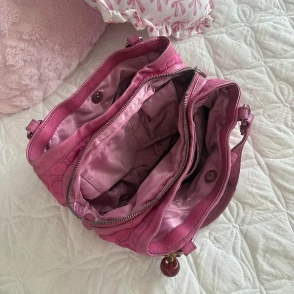 🌺🩷 💖 Y2K Hot Pink Coach Monogram Turn-Lock Shoulder Tote Bag 💖 🤎🌆