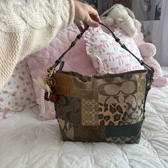 🌺🩷 🐆 Y2K Coach Brown Cheetah/Leopard Print Patchwork Carly Bag + Matching Wallet 🐆 🤎🌆