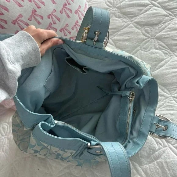 🌺🩷 💙 Y2K Coach Blue Large Monogram Tote Bag + Matching Wallet 💙 🤎🌆