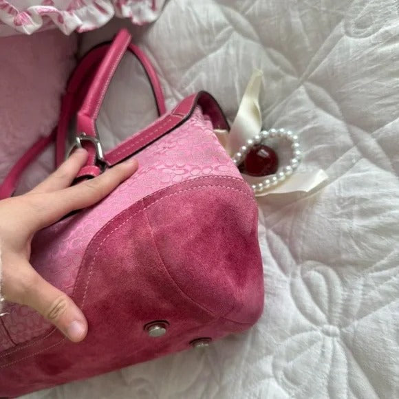 🌺🩷 💖 Y2K Coach Barbie Pink Monogram Satchel Bag 💖 🤎🌆