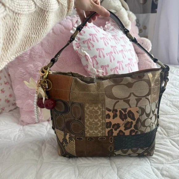 🌺🩷 🐆 Y2K Coach Brown Cheetah/Leopard Print Patchwork Carly Bag + Matching Wallet 🐆 🤎🌆