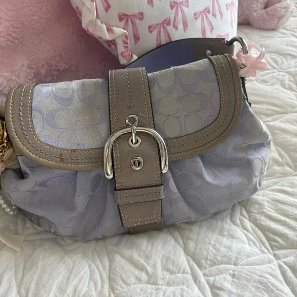 🌺🩷 💜 Y2K Coach Lavender Purple Soho Signature “C” Monogram Large Purse/Shoulder Bag 💜 🤎🌆