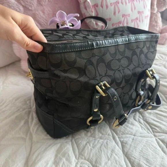 🌺🩷 🖤 Y2K Black Coach Signature Monogram Mini Tote Bag/Purse 🖤 🤎🌆