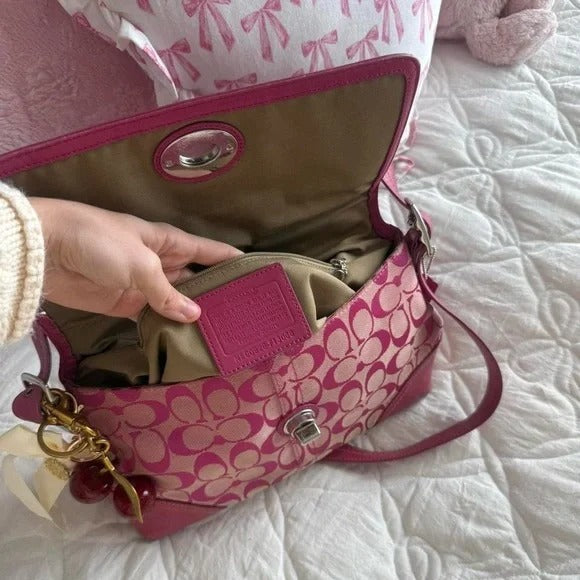 🌺🩷 💖 Y2K Coach Barbie Pink Hampton Monogram Shoulder Bag 💖 🤎🌆