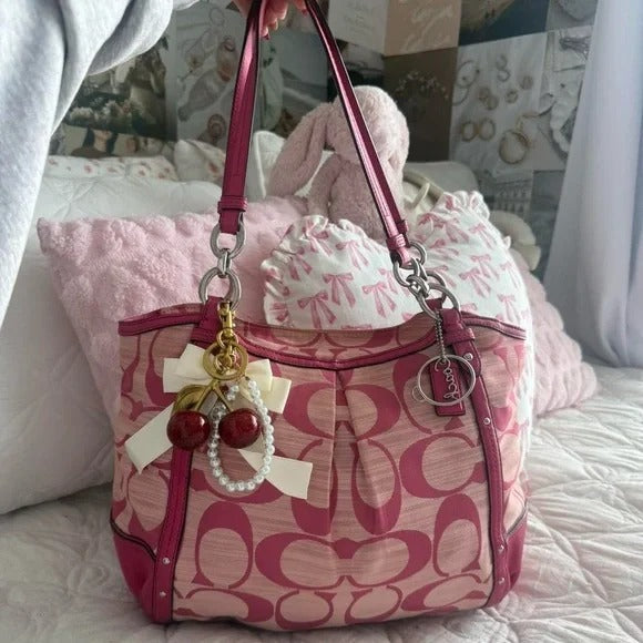 🌺🩷 💖 Y2K Coach Barbie Pink Monogram Tote Bag 💖 🤎🌆