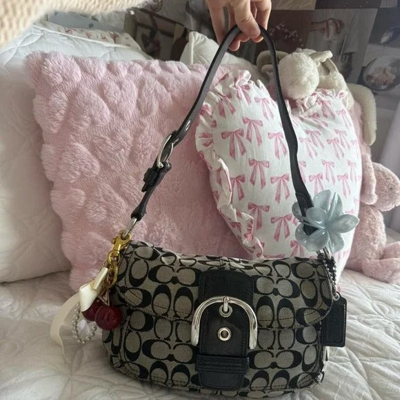 🌺🩷 🖤Y2K Coach Grey &amp; Black Soho Monogram Purse/Bag🖤 🤎🌆