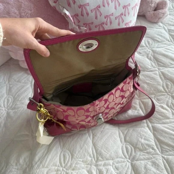 🌺🩷 💖 Y2K Coach Barbie Pink Hampton Monogram Shoulder Bag 💖 🤎🌆