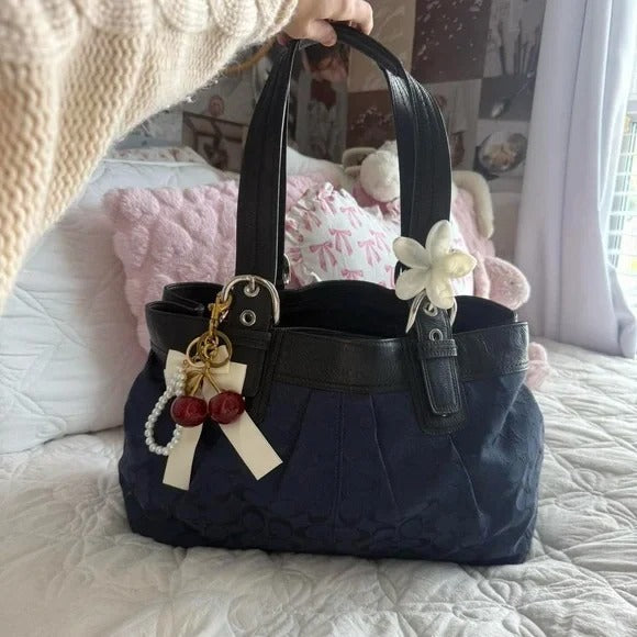 🌺🩷 💙 Y2K Coach SoHo Blue Monogram Glittery/Shimmery Large Tote Bag/Purse 💙 🤎🌆