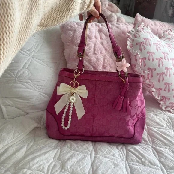 🌺🩷 💖 Y2K Coach Hot Pink Hamptons Tote Bag/Purse 💖 🤎🌆