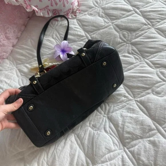 🌺🩷 🖤 Y2K Black Coach Signature Monogram Mini Tote Bag/Purse 🖤 🤎🌆