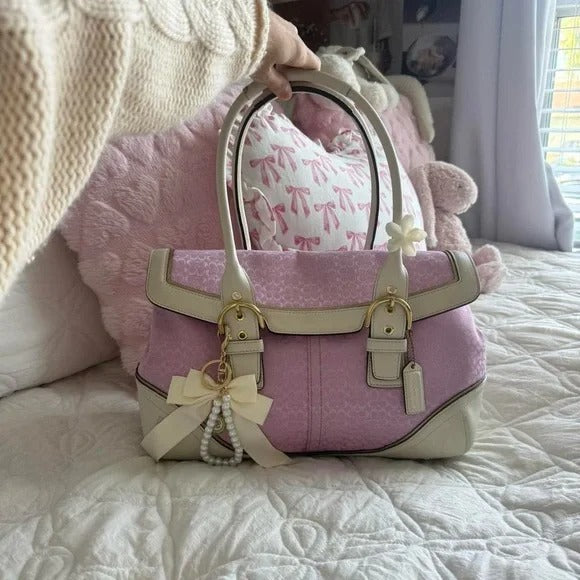 🌺🩷 💖 Y2K Pink Coach Signature Soho Satchel Bag w/ Gold Hardware 💖 🤎🌆