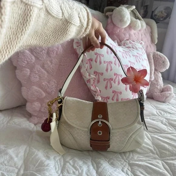 🌺🩷 🤍🟤 Y2K Coach White & Brown Mini Soho Signature Monogram Bag/Purse 🤍🟤 🤎🌆