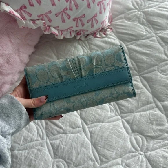 🌺🩷 💙 Y2K Coach Blue Large Monogram Tote Bag + Matching Wallet 💙 🤎🌆