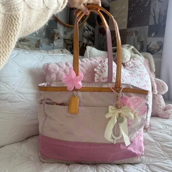 🌺🩷 💖 Y2K Light Pink Coach Monogram Tote Bag 💖 🤎🌆