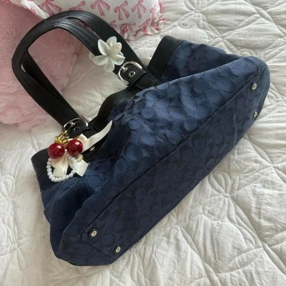 🌺🩷 💙 Y2K Coach SoHo Blue Monogram Glittery/Shimmery Large Tote Bag/Purse 💙 🤎🌆