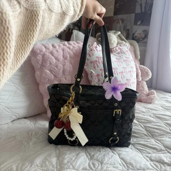 🌺🩷 🖤 Y2K Black Coach Signature Monogram Mini Tote Bag/Purse 🖤 🤎🌆
