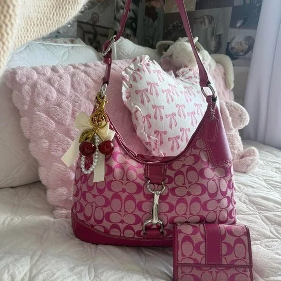 🌺🩷 💖 Y2K Rare Barbie Pink Coach Hampton Clip Shoulder Bag 💖 🤎🌆