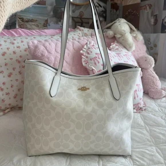 🌺🩷 🤍 White Coach City Tote in Signature Canvas 🤍 🤎🌆