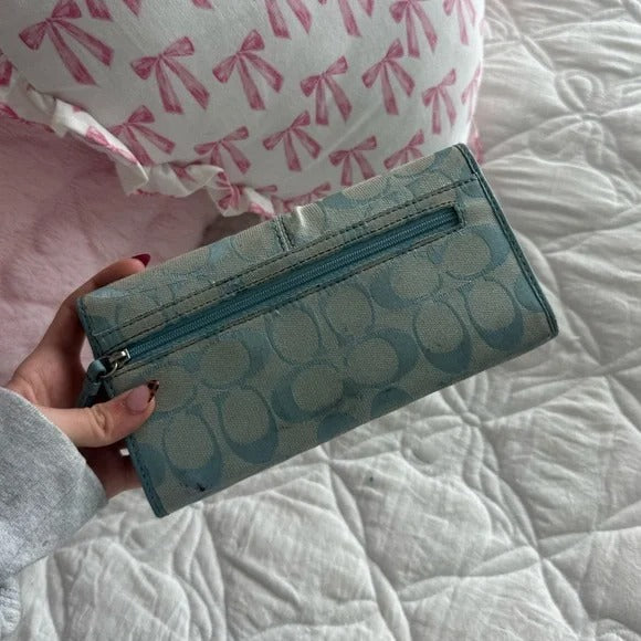 🌺🩷 💙 Y2K Coach Blue Large Monogram Tote Bag + Matching Wallet 💙 🤎🌆