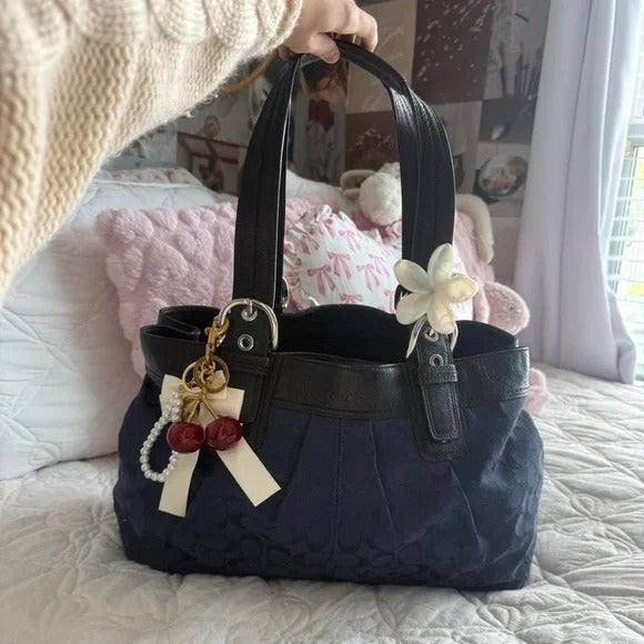 🌺🩷 💙 Y2K Coach SoHo Blue Monogram Glittery/Shimmery Large Tote Bag/Purse 💙 🤎🌆