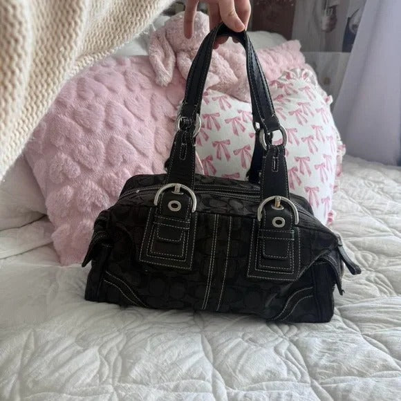 🌺🩷 🖤 Y2K Coach Black Signature SoHo Mini Tote Bag/Purse 🖤 🤎🌆