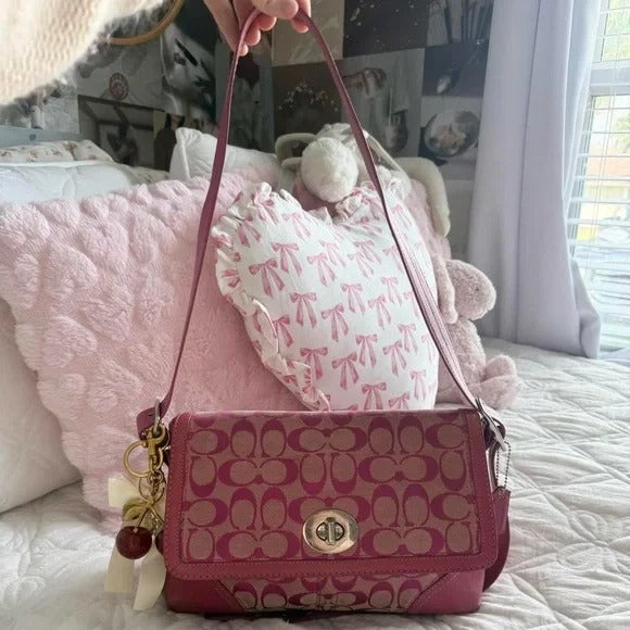 🌺🩷 💖 Y2K Coach Barbie Pink Hampton Monogram Shoulder Bag 💖 🤎🌆