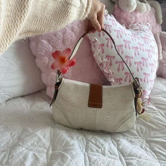 🌺🩷 🤍🟤 Y2K Coach White & Brown Mini Soho Signature Monogram Bag/Purse 🤍🟤 🤎🌆