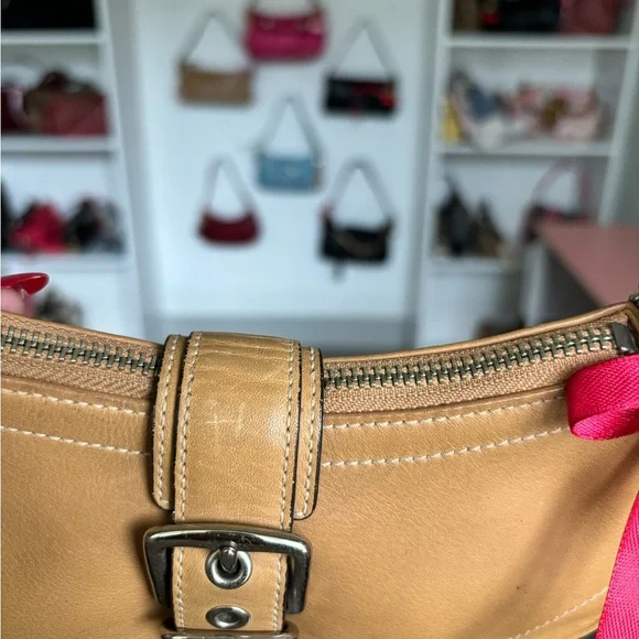 🌺🩷 Y2K Coach Demi Buckle Tan Leather Bag🌲🍀 🤎🌆