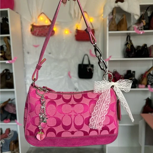 🌺🩷 Y2K Coach Signature Hot Pink Demi Bag🪻🍃 🤎🌆