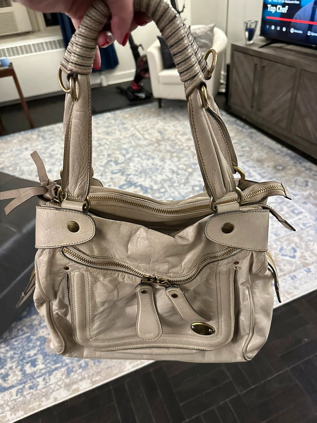 🌺🩷 Chloe Large Bay Leather Tote Bag In Cream🤍🗻 🤎🌆