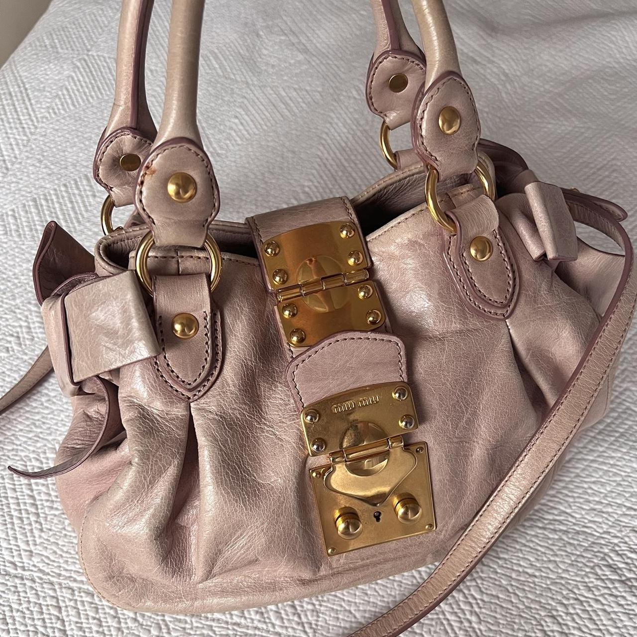 🌺🩷 Authentic Light Pink Miu Miu Vitello Leather Bow Bag With Gold Hardware And Removable Strap🤍🗻 🤎🌆